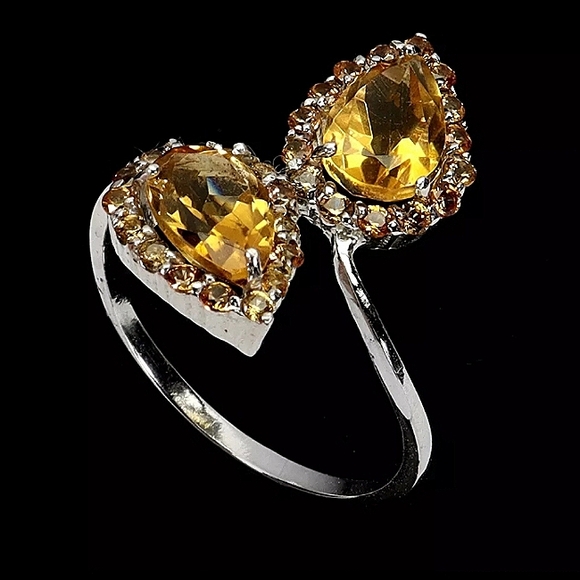 925 Sterling Silver Ring Sz 8.75 with Natural Citrine 9x6mm & Sapphire Gemstone - Picture 5 of 9